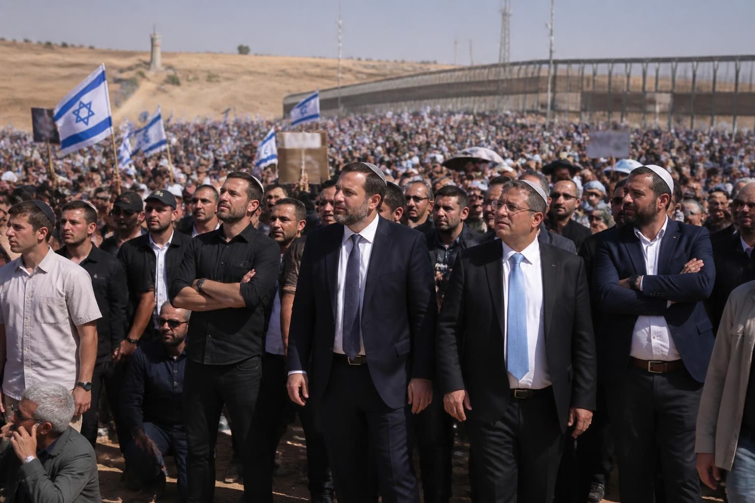 à la frontière de gaza, des milliers d'israéliens, conduits par des ministres d'extrême droite, réclament la réinstallation des colonies, intensifiant ainsi les tensions régionales.