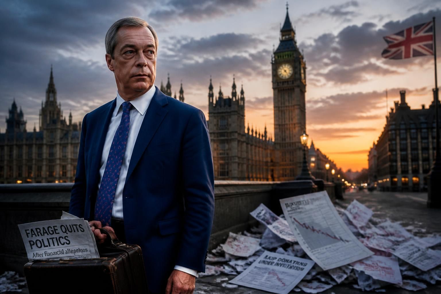 nigel farage, confronté à des scandales financiers, annonce son retrait de la scène politique au royaume-uni, tout en préparant un retour triomphal.