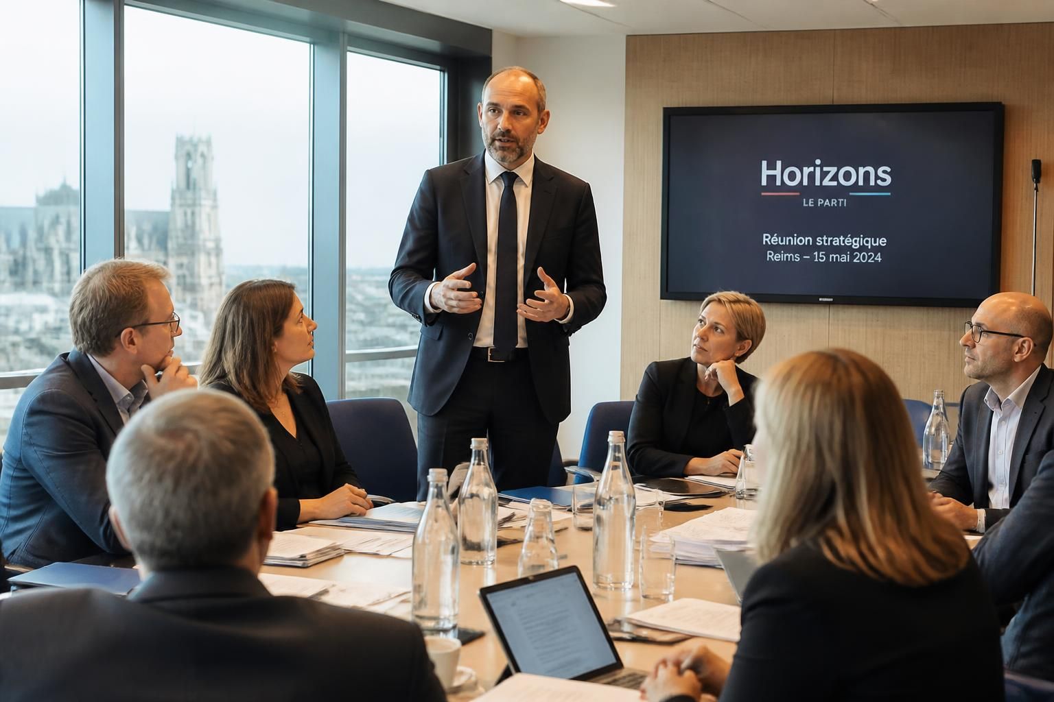 édouard philippe dirige une réunion stratégique à reims avec les cadres et élus du parti horizons pour définir les orientations et renforcer la coordination politique.
