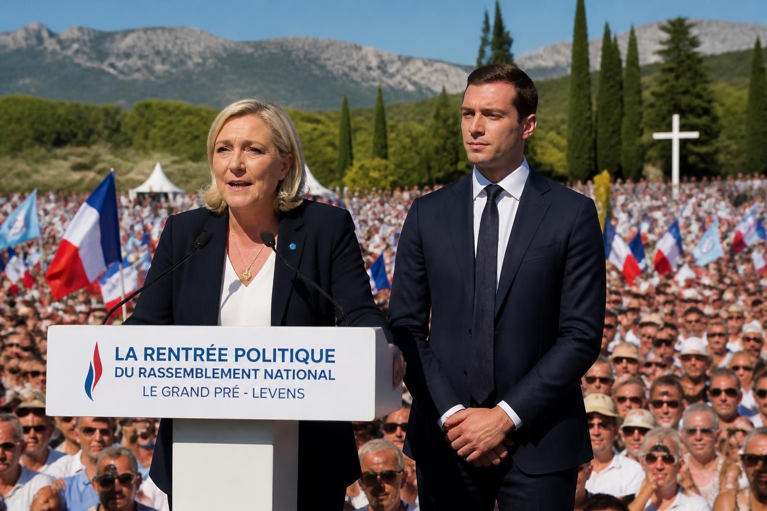 Marine Le Pen et Jordan Bardella réunis : un discours marquant devant 6 000 sympathisants au Grand Pré de Levens pour la rentrée politique – dépêche AFP marine le pen et jordan bardella rassemblent 6 000 sympathisants au grand pré de levens pour une rentrée politique marquante avec un discours puissant.